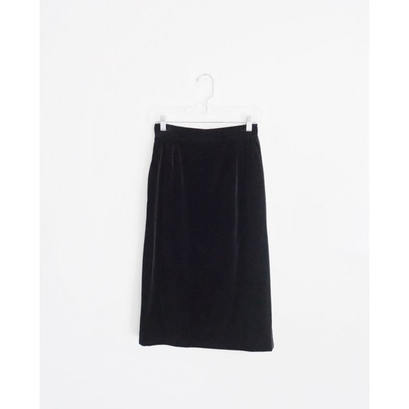Vtg 80s Saint Laurent Black Velvet Midi Skirt 2 XS - Picture 1 of 6